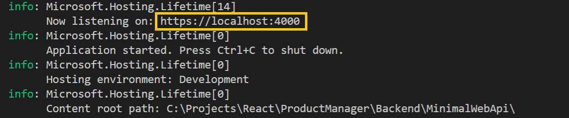 output of dotnet run command